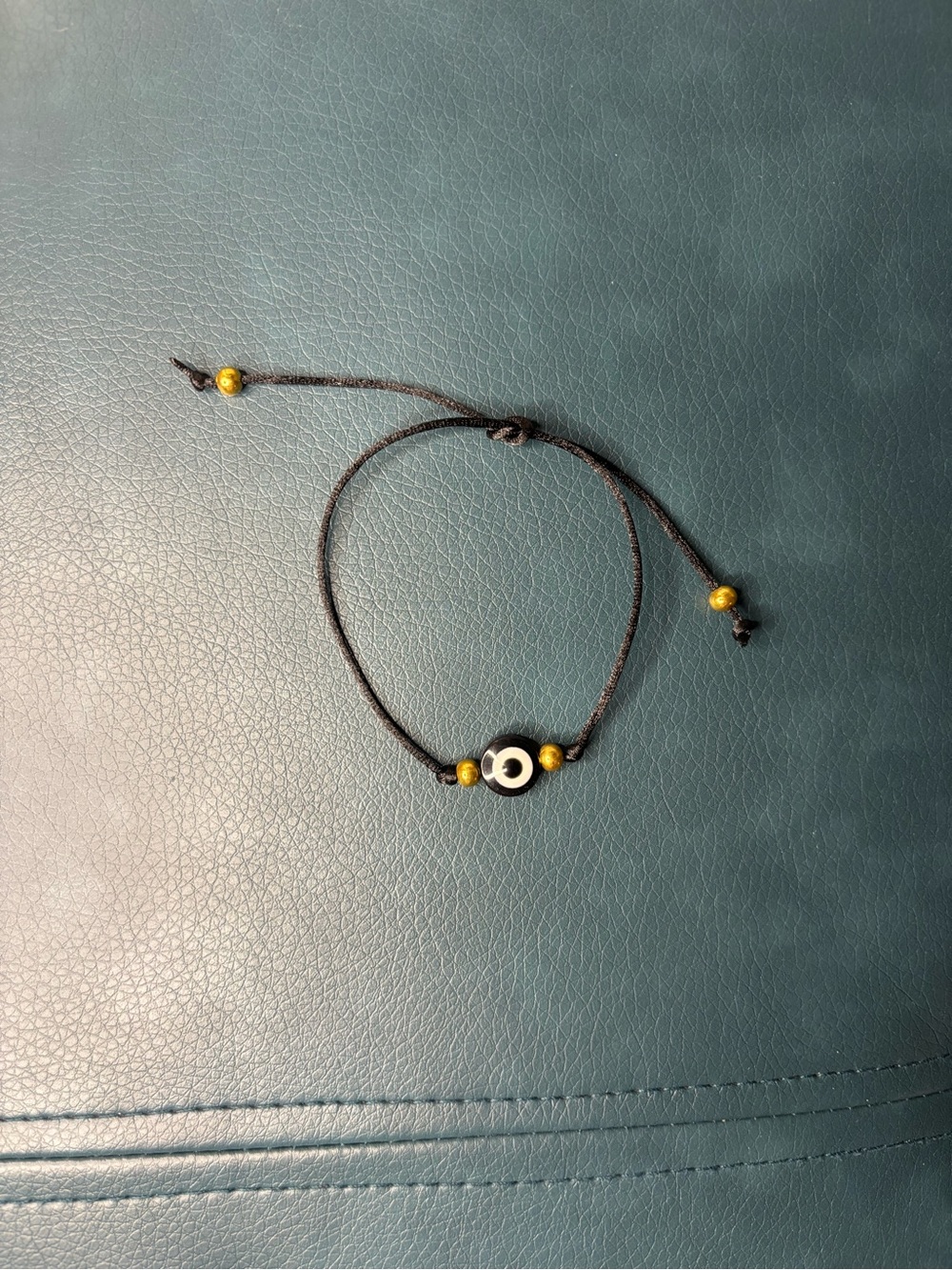 Adjustable Black Cord Evil Eye Bracelet with Gold Beads